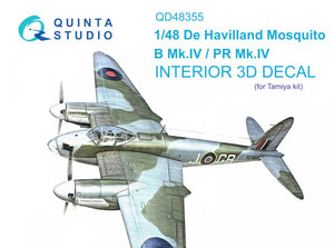 Quinta Studio QD48355 DH Mosquito B Mk.IV/PR Mk.IV 3D-Printed &amp;amp; colored Interior on decal paper (Tamiya) 1/48