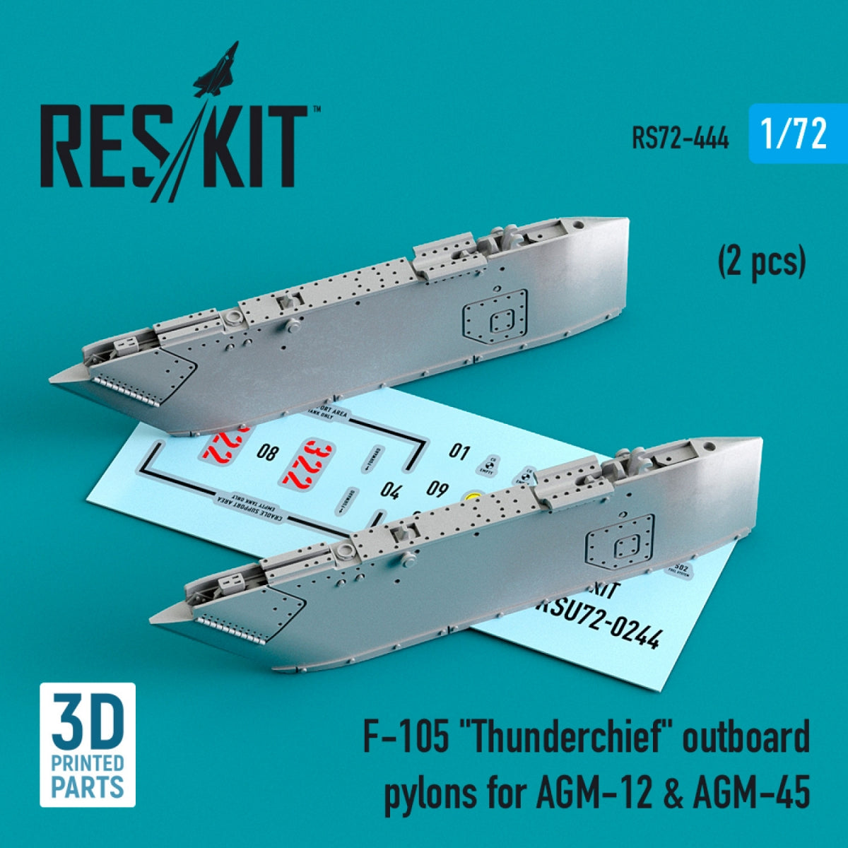 RESKIT RS72-0444 F-105 "THUNDERCHIEF" OUTBOARD AGM-12 &amp; AGM-45 PYLONS (2 PCS) (3D PRINTED) 1/72