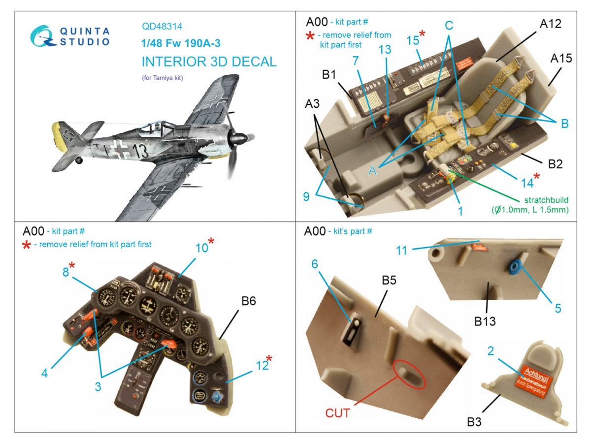 Quinta Studio QD48314 Fw 190A-3 3D-Printed &amp;amp; colored Interior on decal paper (Tamiya) 1/48 – Bild 2