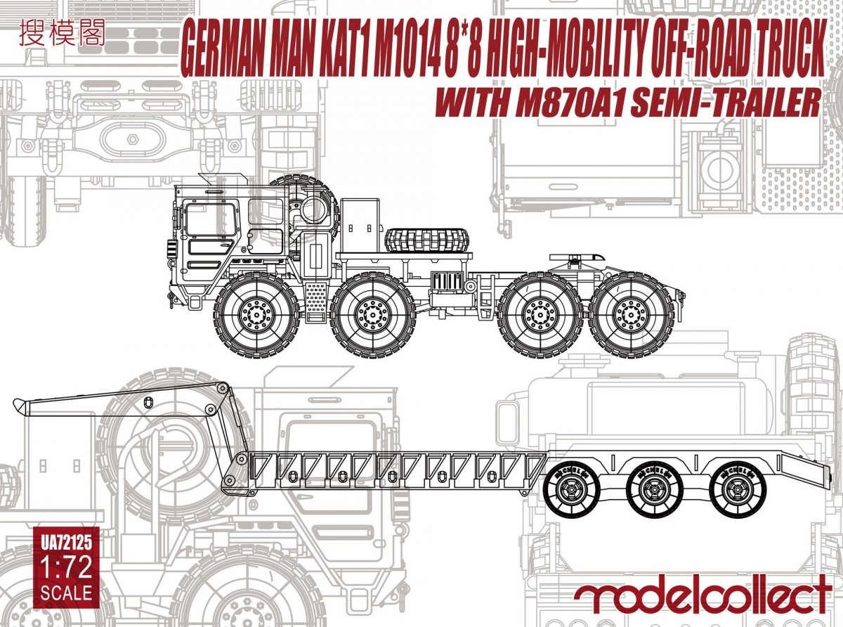 Modelcollect UA72125 German MAN KAT1M1014 8.8 HIGH-Mobility off-road truck with M870A1 semi-trailer (1/72)