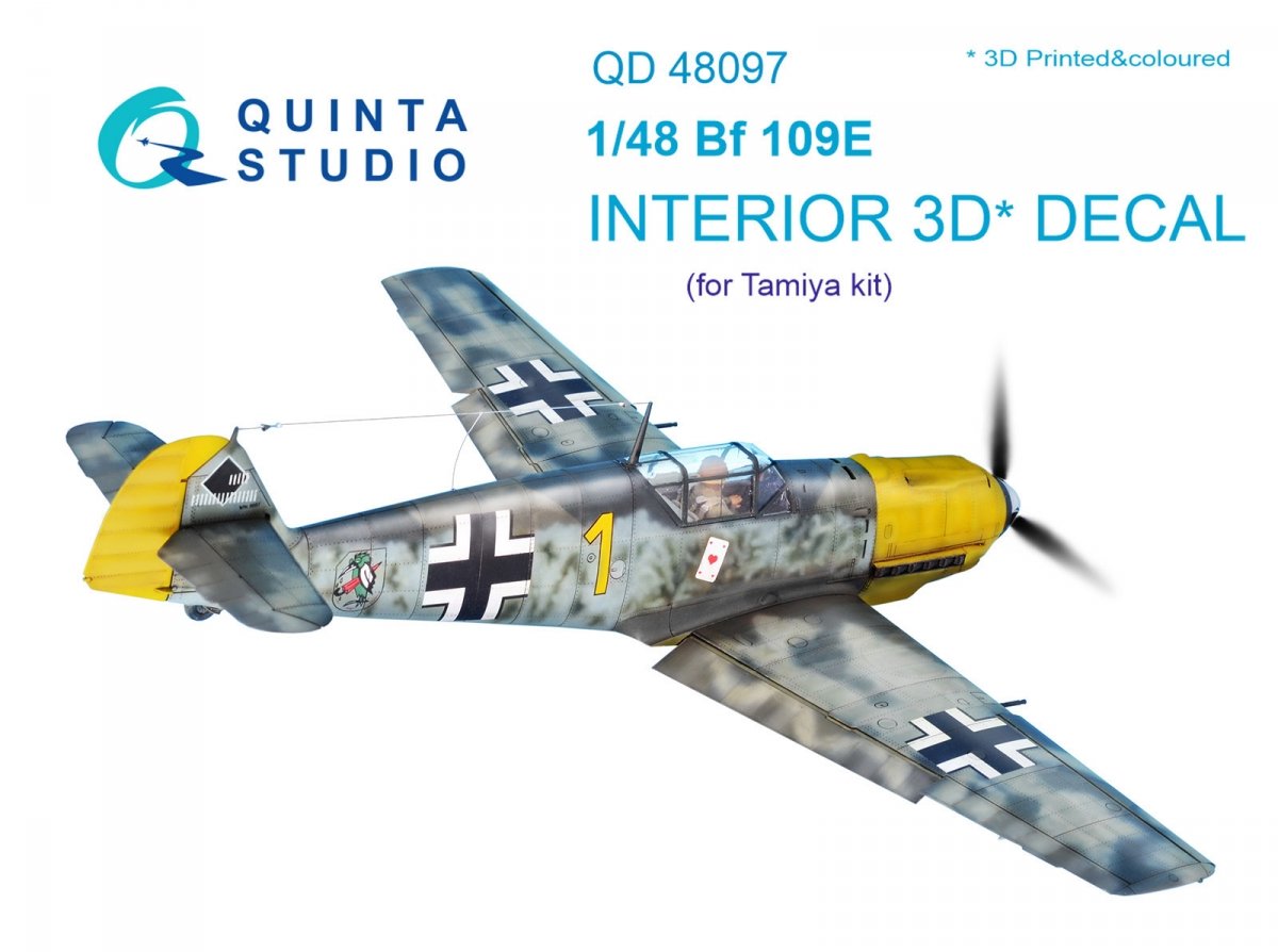 Quinta Studio QD48097 Bf 109E 3D-Printed &amp; colored Interior on decal paper (for Tamiya kit) 1/48