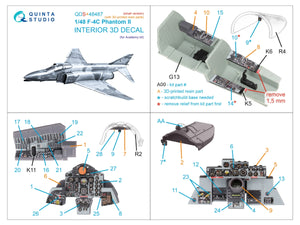 Quinta Studio QDS+48487 F-4C Phantom II 3D-Printed &amp;amp; colored Interior on decal paper (Academy) (Small version) (with 3D-printed resin parts) 1/48 – immagine 3