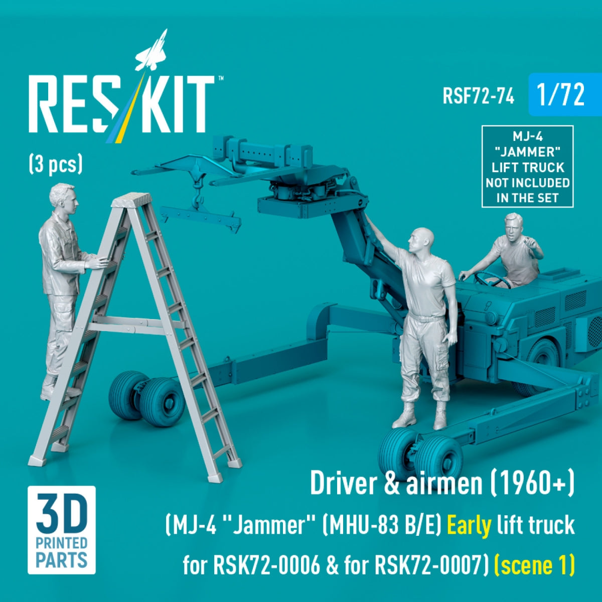 RESKIT RSF72-0074 Driver &amp;amp; airmen (1960+) (3 pcs) (MJ-4 &amp;quot;Jammer&amp;quot; (MHU-83 B/E) Early lift truck for RSK72-0006 &amp;amp; for RSK72-0007) (scene 1) (3D Printed) 1/72 – obrázek 2
