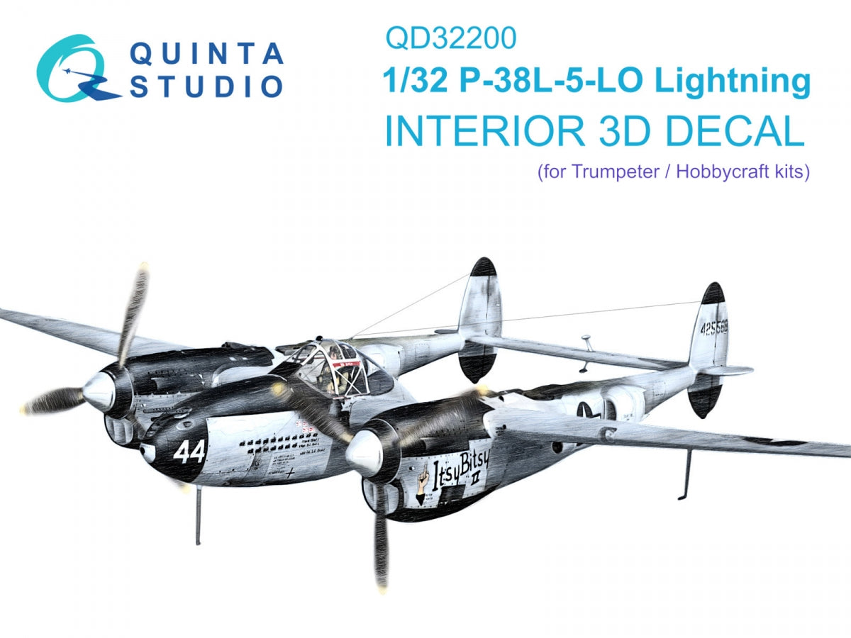 Quinta Studio QD32200 P-38L-5-LO Lightning 3D-Printed &amp; colored Interior on decal paper (Trumpeter/Hobbycraft) 1/32