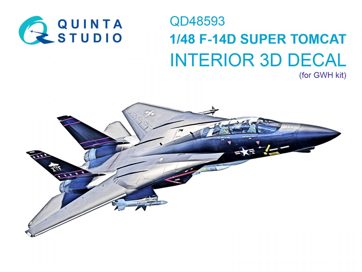 Quinta Studio QD48593 F-14D Super Tomcat 3D-Printed &amp;amp; colored Interior on decal paper (GWH) 1/48