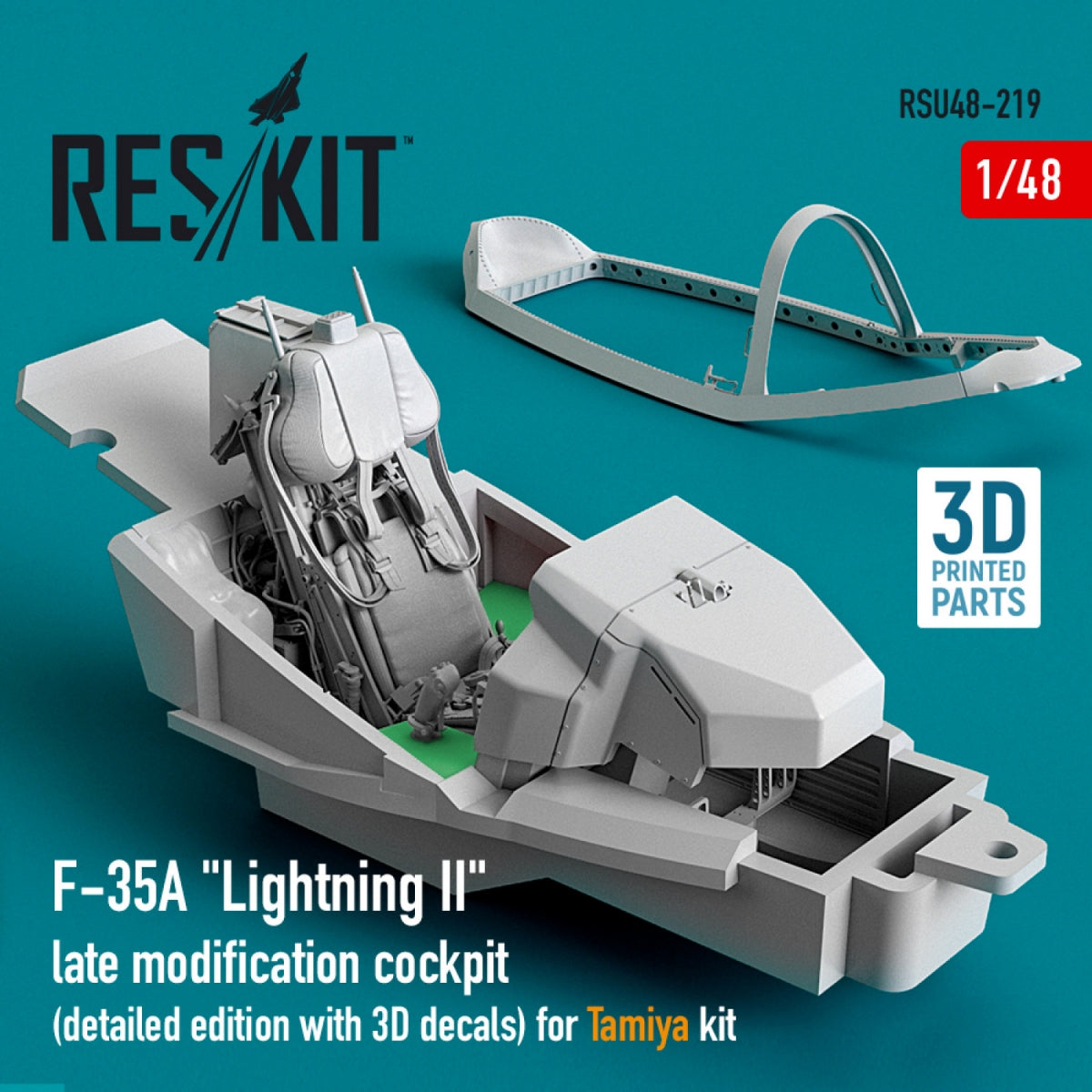 RESKIT RSU48-0219 F-35A "LIGHTNING II" COCKPIT (DETAILED EDITION WITH 3D DECALS) FOR TAMIYA KIT (3D PRINTED) 1/48