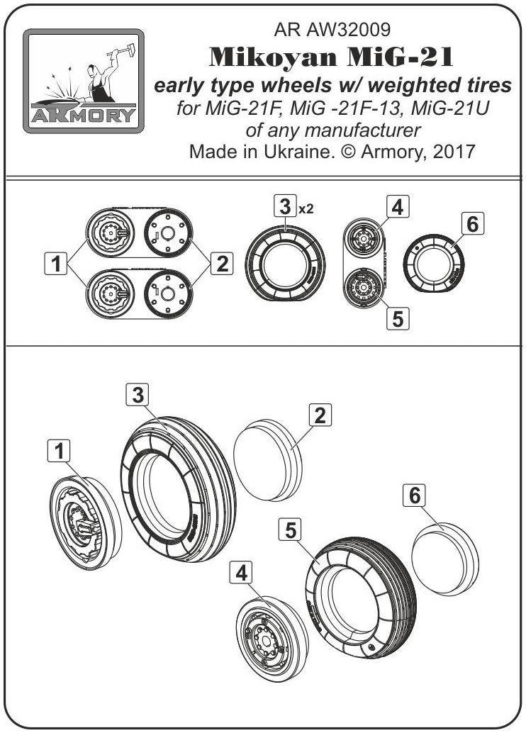 Armory Models AW32009 Mikoyan MiG-21 Fishbed wheels w/ weighted tires, early 1/32 – obrázek 7