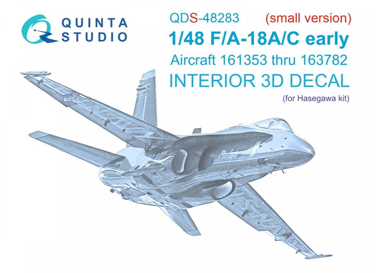 Quinta Studio QDS-48283 F/A-18A / C early 3D-Printed &amp; colored Interior on decal paper (Hasegawa) (Small version) 1/48