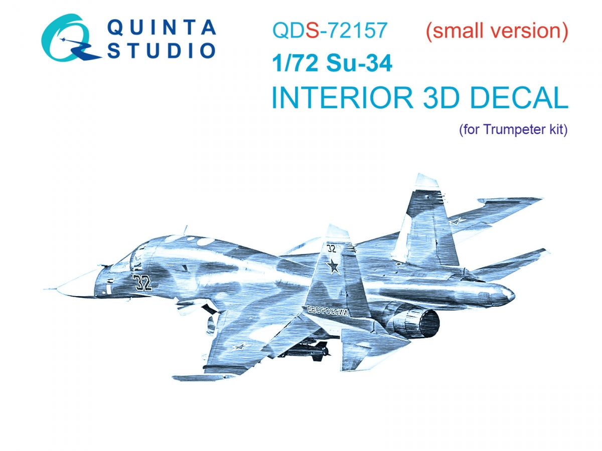 Quinta Studio QDS-72157 Su-34 3D-Printed colored Interior on decal paper (Trumpeter) (small version) 1/72