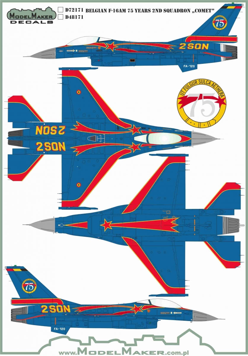 ModelMaker Decals D48171 Belgian F-16AM 75 Years 2ND Squadron „Comet” 1/48