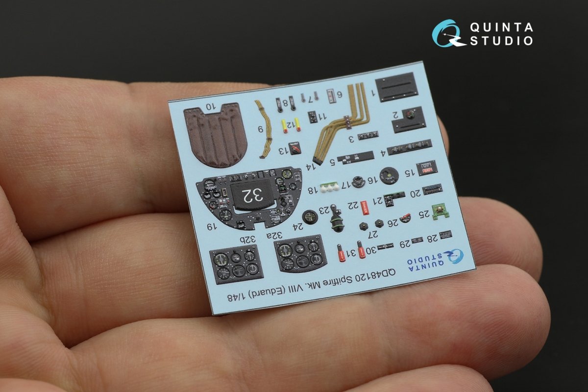 Quinta Studio QD48120 Spitfire Mk.VIII 3D-Printed &amp;amp; colored Interior on decal paper (Eduard) 1/48 – immagine 3