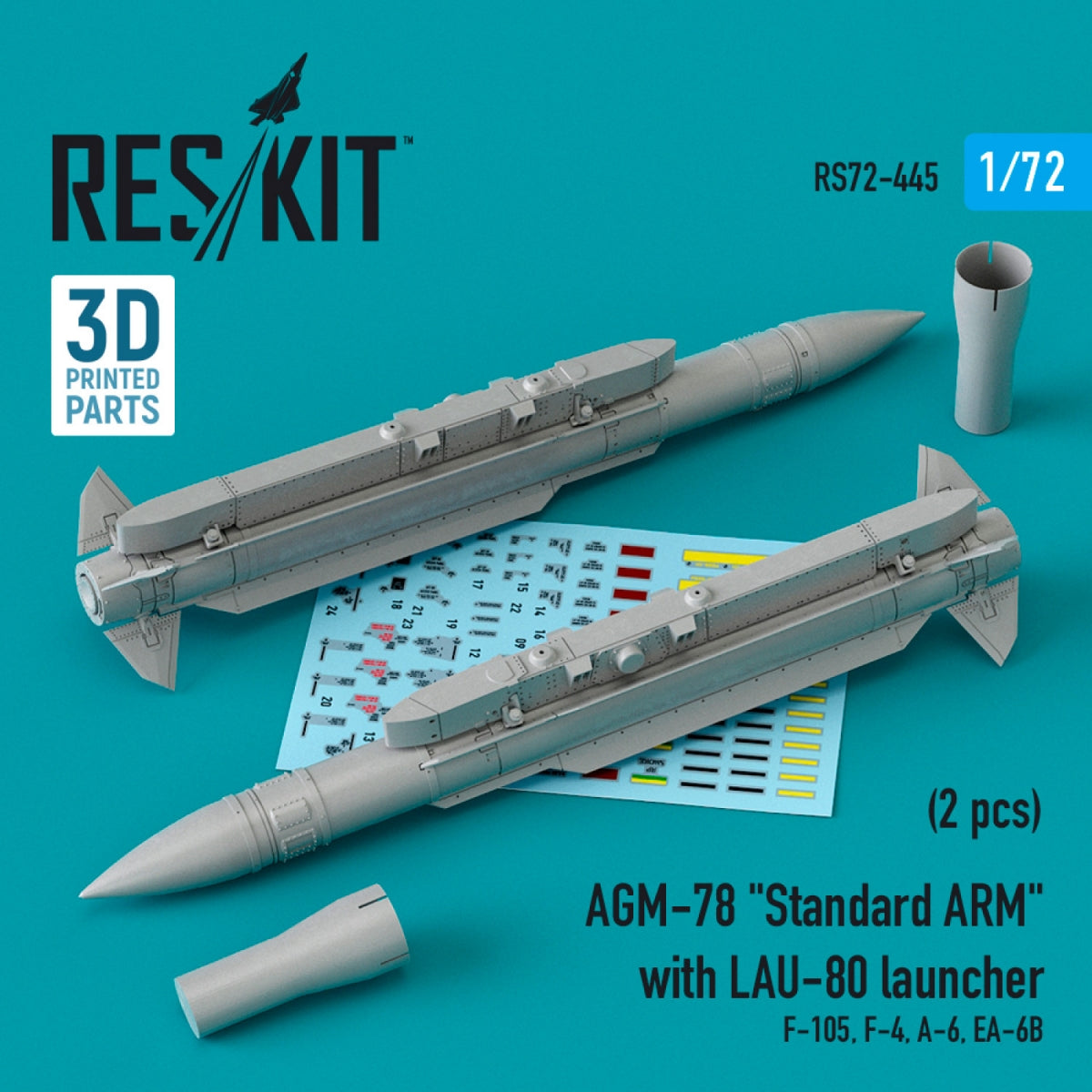 RESKIT RS72-0445 AGM-78 "STANDARD ARM" WITH LAU-80 LAUNCHER (2 PCS) 1/72