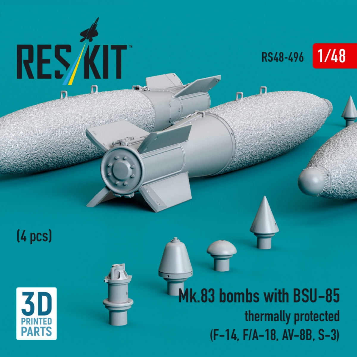 RESKIT RS48-0496 Mk.83 bombs with BSU-85 thermally protected (4 pcs) (3D printed) 1/48 – image 2