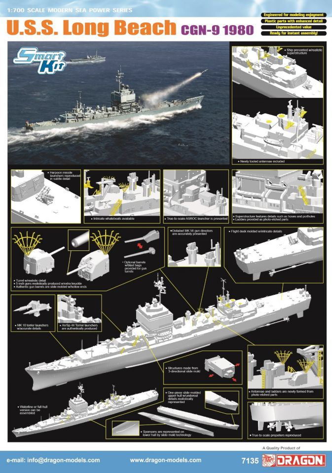 Dragon 7135 USS Long Beach CGN-9 1980 1/700
