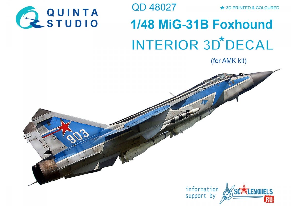 Quinta Studio QD48027 MiG-31B 3D-Printed &amp; colored Interior on decal paper (for AMK kit) 1/48