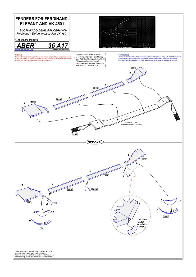 Aber 35A017 Fenders for Ferdynand / Elefant cars, VK-4501 (1/35) – image 4