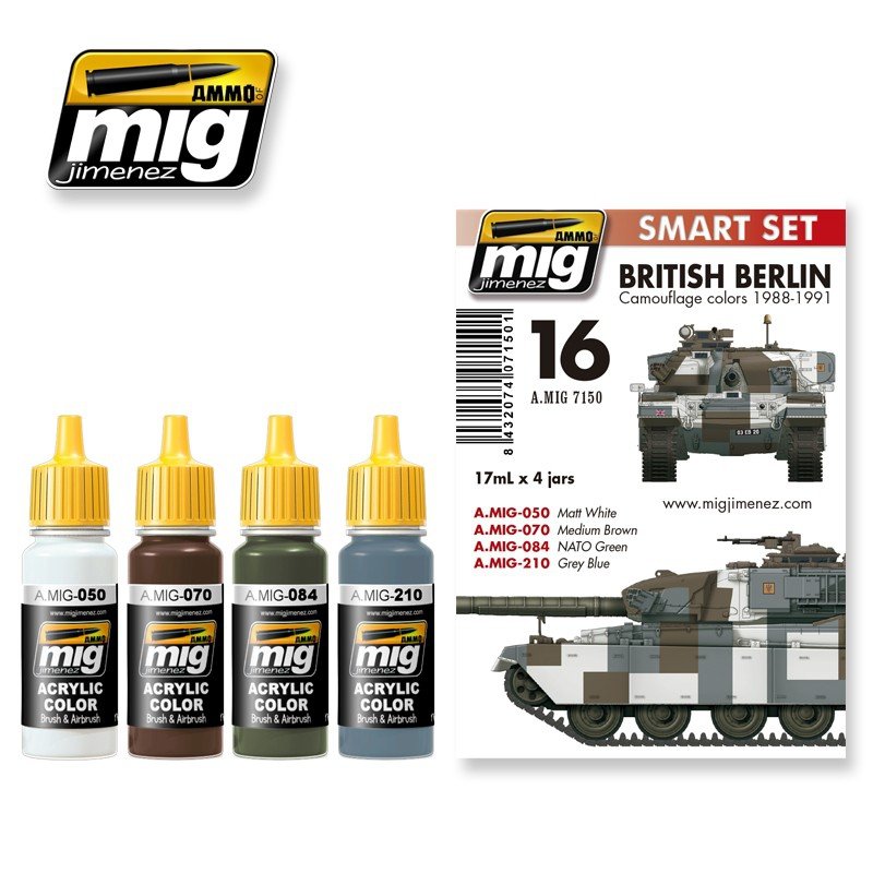 Munitions pour Mig Jimenez 7150, couleurs de camouflage britanniques de Berlin, 1988-1991 (4 x 17 ml)