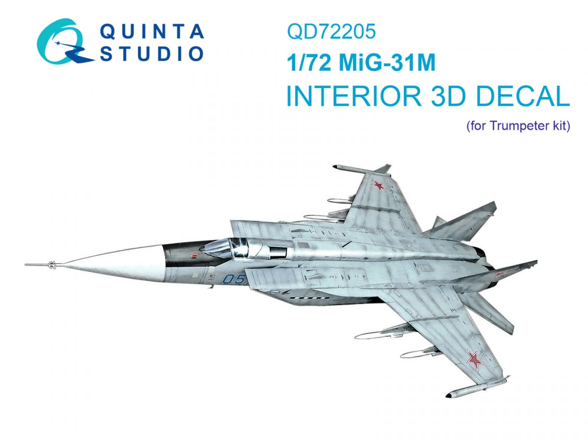 Quinta Studio QD72205 MiG-31M 3D-Printed &amp;amp; colored Interior on decal paper (Trumpeter) 1/72