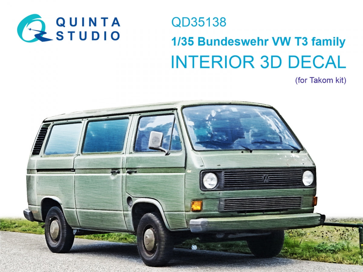 Quinta Studio QD35138 Bundeswehr VW T3 Family 3D-Printed &amp;amp; colored Interior on decal paper (Takom) 1/35