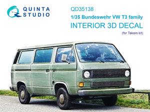 Quinta Studio QD35138 Bundeswehr VW T3 Family 3D-Printed &amp;amp; colored Interior on decal paper (Takom) 1/35
