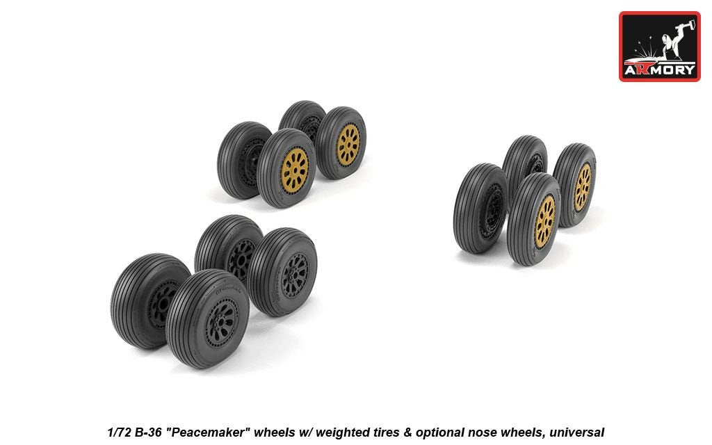 Armory Models AW72327 B-36 Peacemaker wheels w/ weighted tires, optional nose wheels 1/72 – obrázek 3
