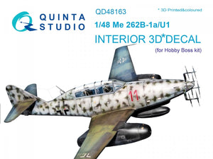 Quinta Studio QD48163 Me 262B-1a/U1 3D-Printed &amp;amp; colored Interior on decal paper (for HobbyBoss kit) 1/48