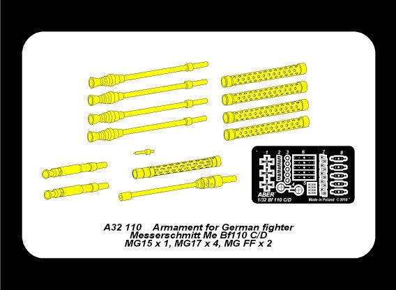 Aber A32110 Armament for German fighter Me 110 C/D 1/32 – obrázek 5