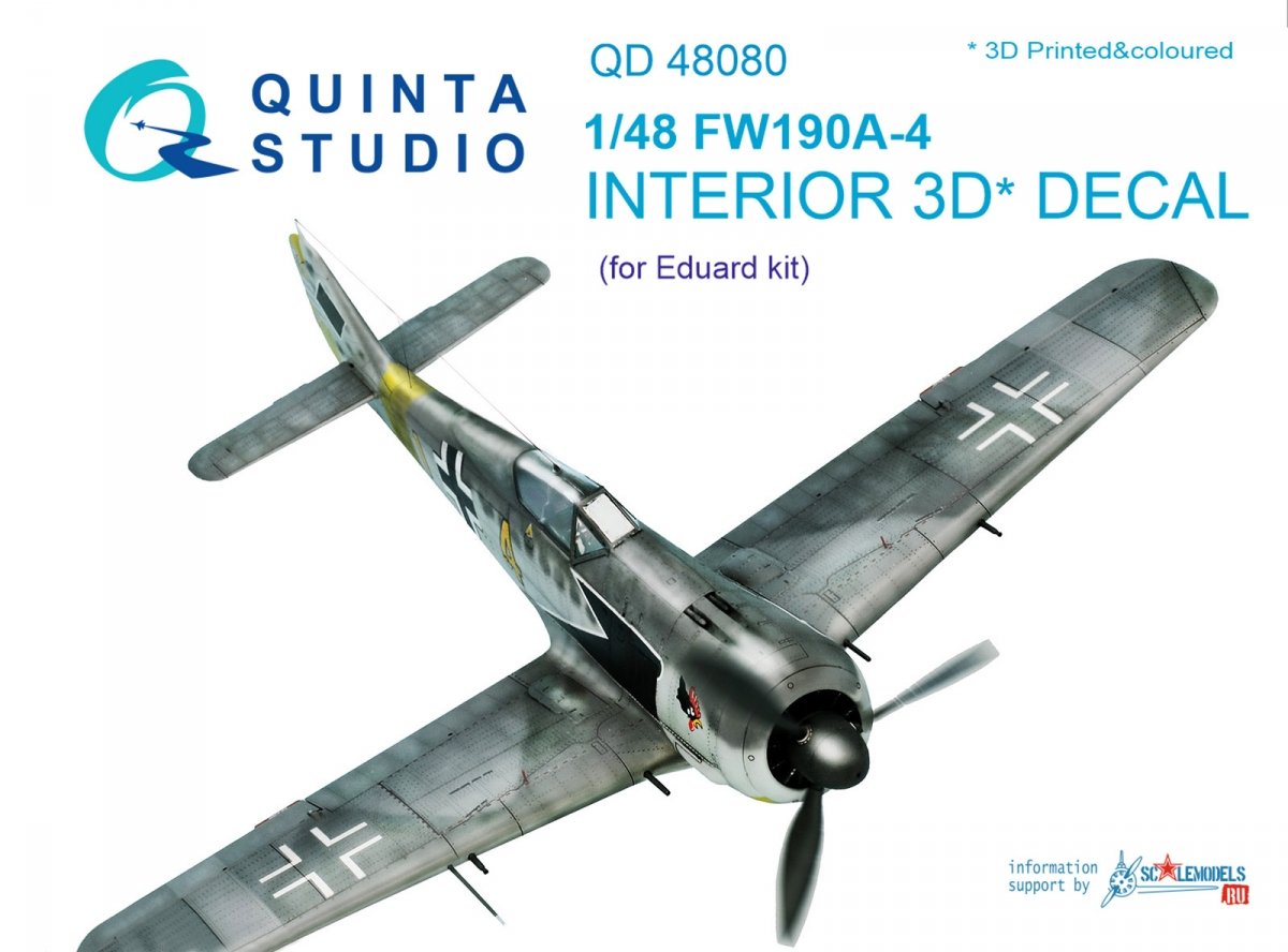 Quinta Studio QD48080 FW 190A-4 3D-Printed &amp;amp; colored Interior on decal paper (for Eduard kit) 1/48