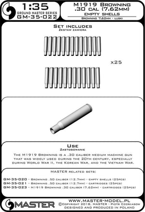 Master GM-35-022 M1919 Browning .30 caliber (7.62mm) - shells (25 pieces) 1/35 – image 4