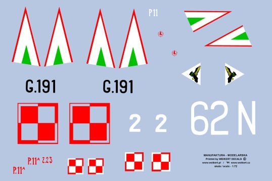Weikert Decals DEC702 Markings for the PZL P.11 A 1/72 fighter plane
