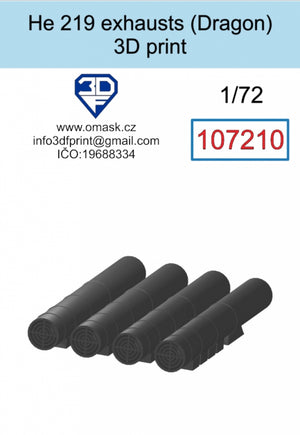Omask 107210 He 219 exhausts (Dragon) 3D print 1/72