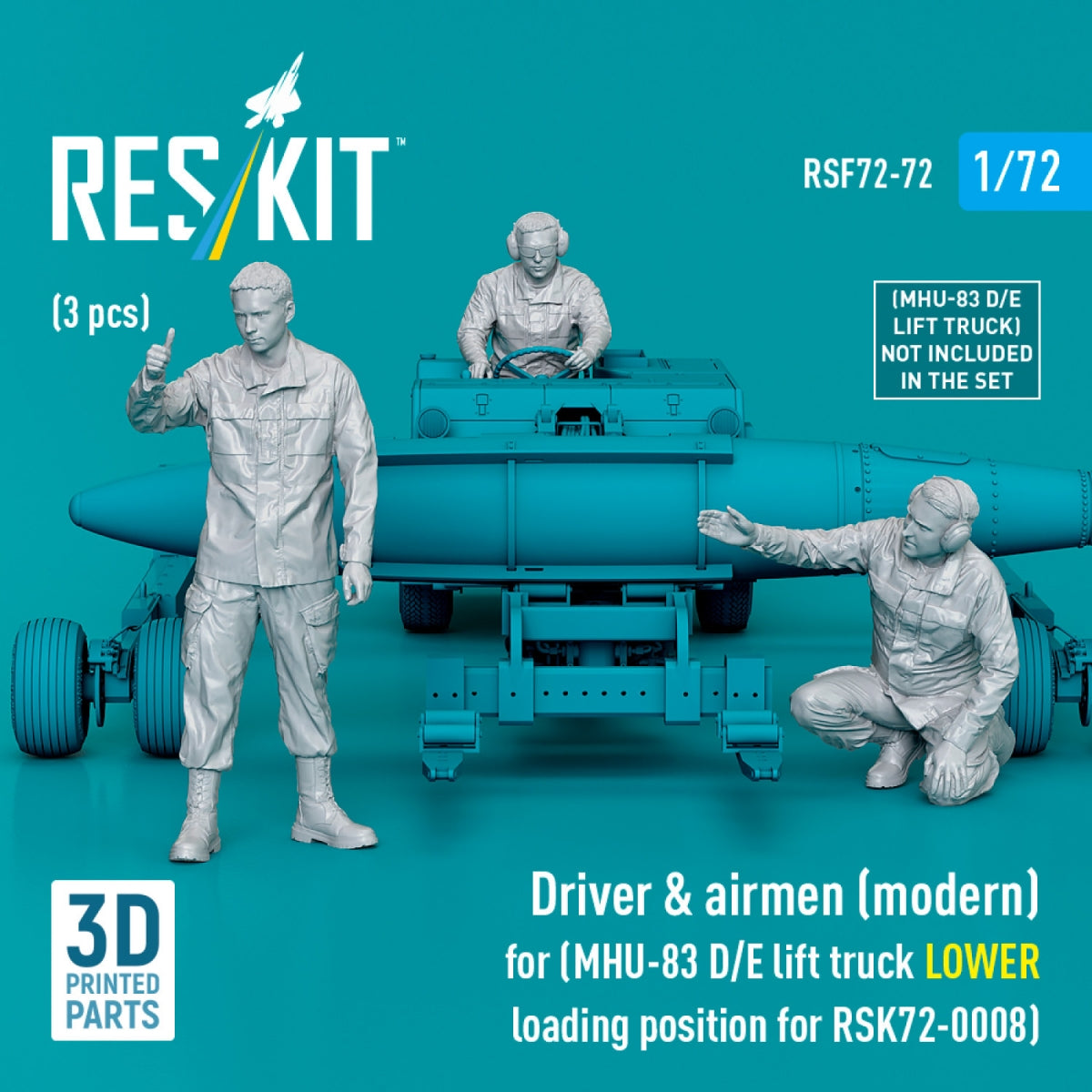 RESKIT RSF72-0072 Conducteur et aviateurs (moderne) (3 pièces) (Chariot élévateur MHU-83 D/E, position de chargement inférieure pour RSK72-0008) (Impression 3D) 1/72