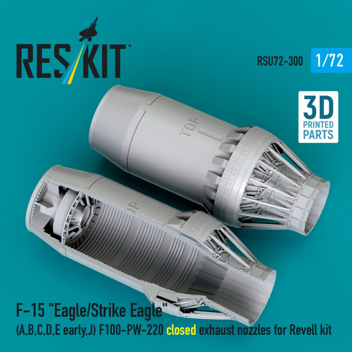 RESKIT RSU72-0300 F‑15 "Eagle/Strike Eagle" (A, B, C, D, E early, J) F100-PW-220 closed exhaust nozzles for Revell kit (3D Printed) 1/72