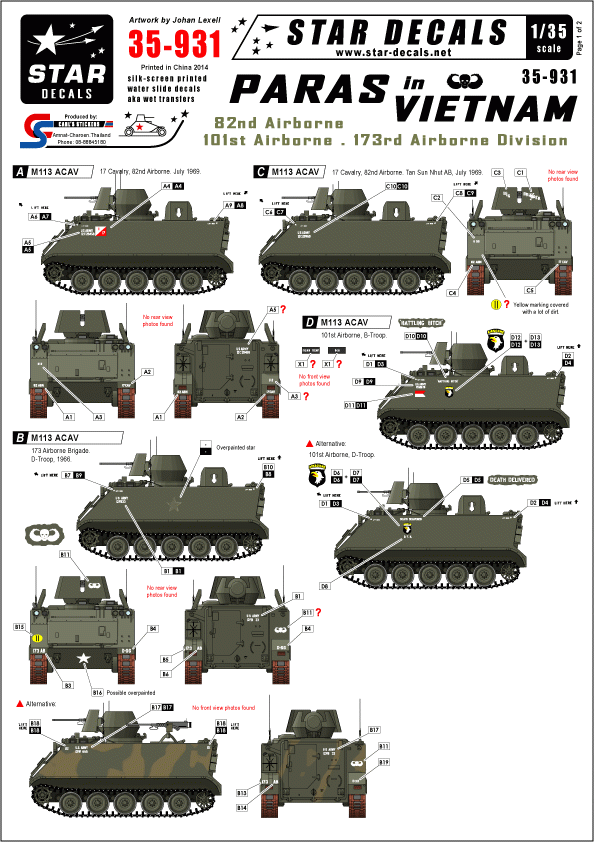 Star Decals 35-931 Paras américains au Vietnam 1/35