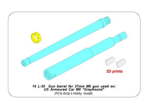 Aber 16L-30 Gun barrel for 37mm M6 gun used on US Armored Car M8 Greyhound 1/16