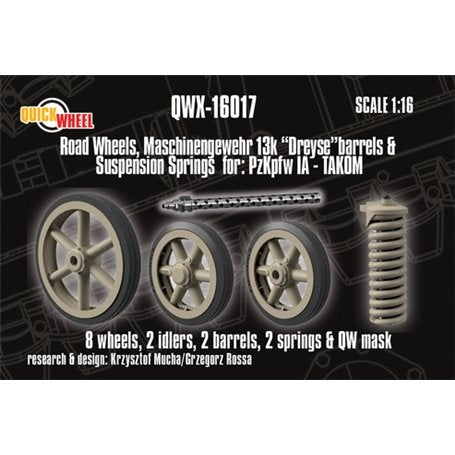 Quickwheel QWX-16017 Road wheels; MG 13k "Dreyse" barrels &amp; Suspension springs for Pz.Kpfw. IA - Takom 1/16