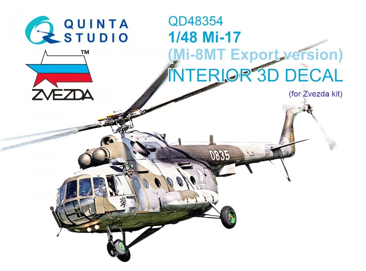 Quinta Studio QD48354 Mi-17 (Mi-8MT Export version) 3D-Printed &amp;amp; colored Interior on decal paper (Zvezda) 1/48