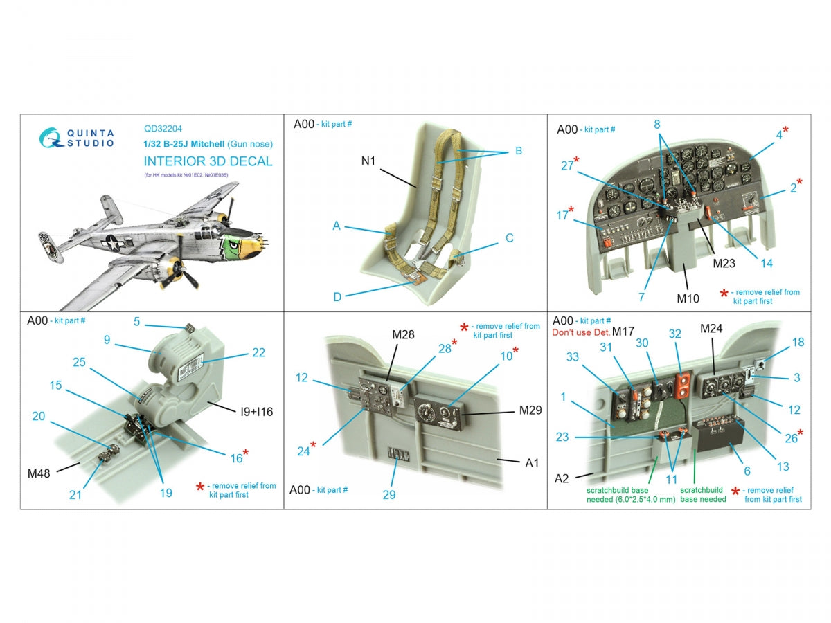 Quinta Studio QD32204 B-25J Mitchell Gun nose 3D-Printed &amp;amp; colored Interior on decal paper (HK models) 1/32 – Bild 2