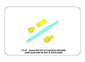 Aber 72L-60 Barrel for German StuG.III, Ausf.G middle version / German StuK.40 L/48 7.5 cm Bartel with middle model muzzle brake for StuG.III Ausf.G middle 1/72 – imagen 3