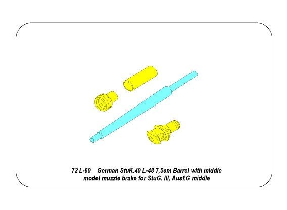 Aber 72L-60 Barrel for German StuG.III, Ausf.G middle version / German StuK.40 L/48 7.5 cm Bartel with middle model muzzle brake for StuG.III Ausf.G middle 1/72 – imagen 3