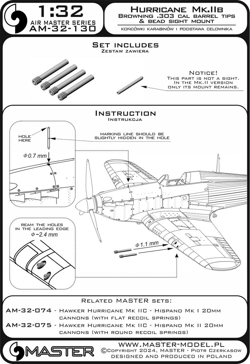 Master AM-32-130 Hawker Hurricane Mk.IIb - Browning .303 barrel tips and 1/32 sight base – Bild 2