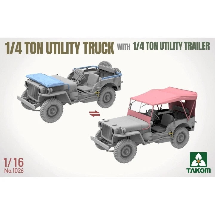 Takom 1026 US WWII Willys 1/4 Ton Utility Truck with 1/4 Ton Utility Trailer 1/16