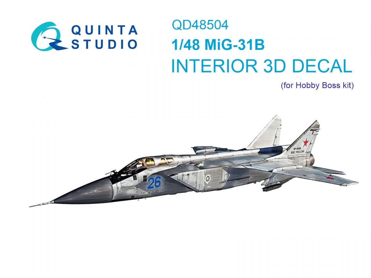 Quinta Studio QD48504 MiG-31B 3D-Printed &amp; colored Interior on decal paper (Hobby Boss) 1/48