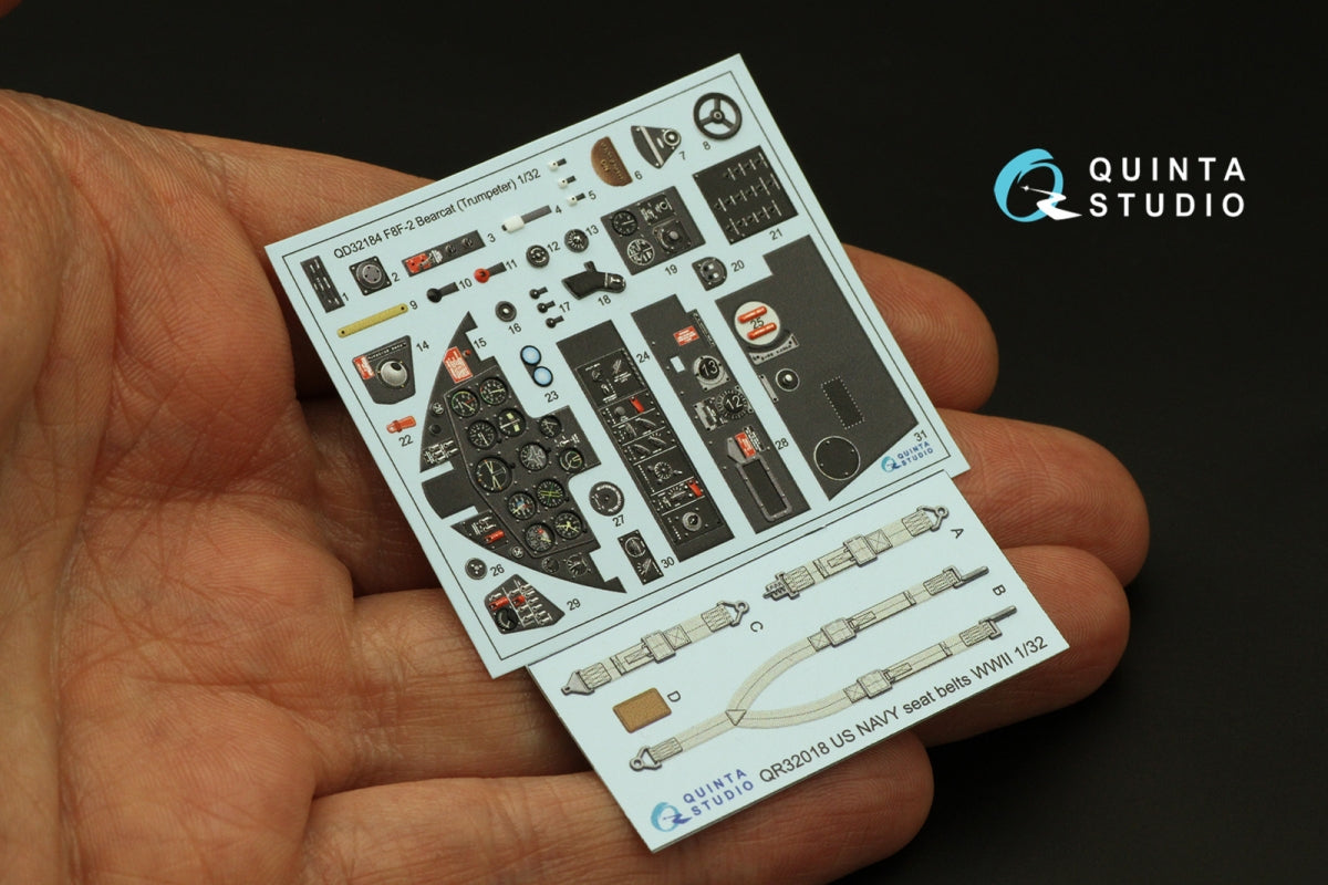 Quinta Studio QD32184 F8F-2 Bearcat 3D-Printed colored Interior on decal paper (Trumpeter) 1/32 – image 3