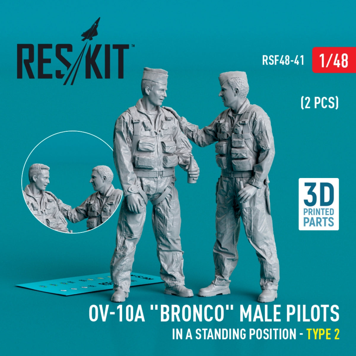 RESKIT RSF48-0041 OV-10A "Bronco" male pilots (in a standing position - type 2) (2 pcs) (3D Printed) 1/48