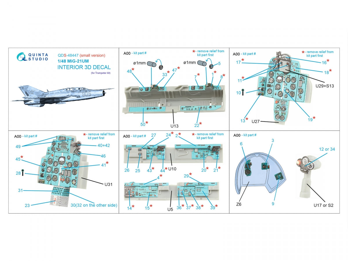 Quinta Studio QDS-48447 MiG-21UM 3D-Printed colored Interior on decal paper (Trumpeter) (Small version) 1/48 – image 2