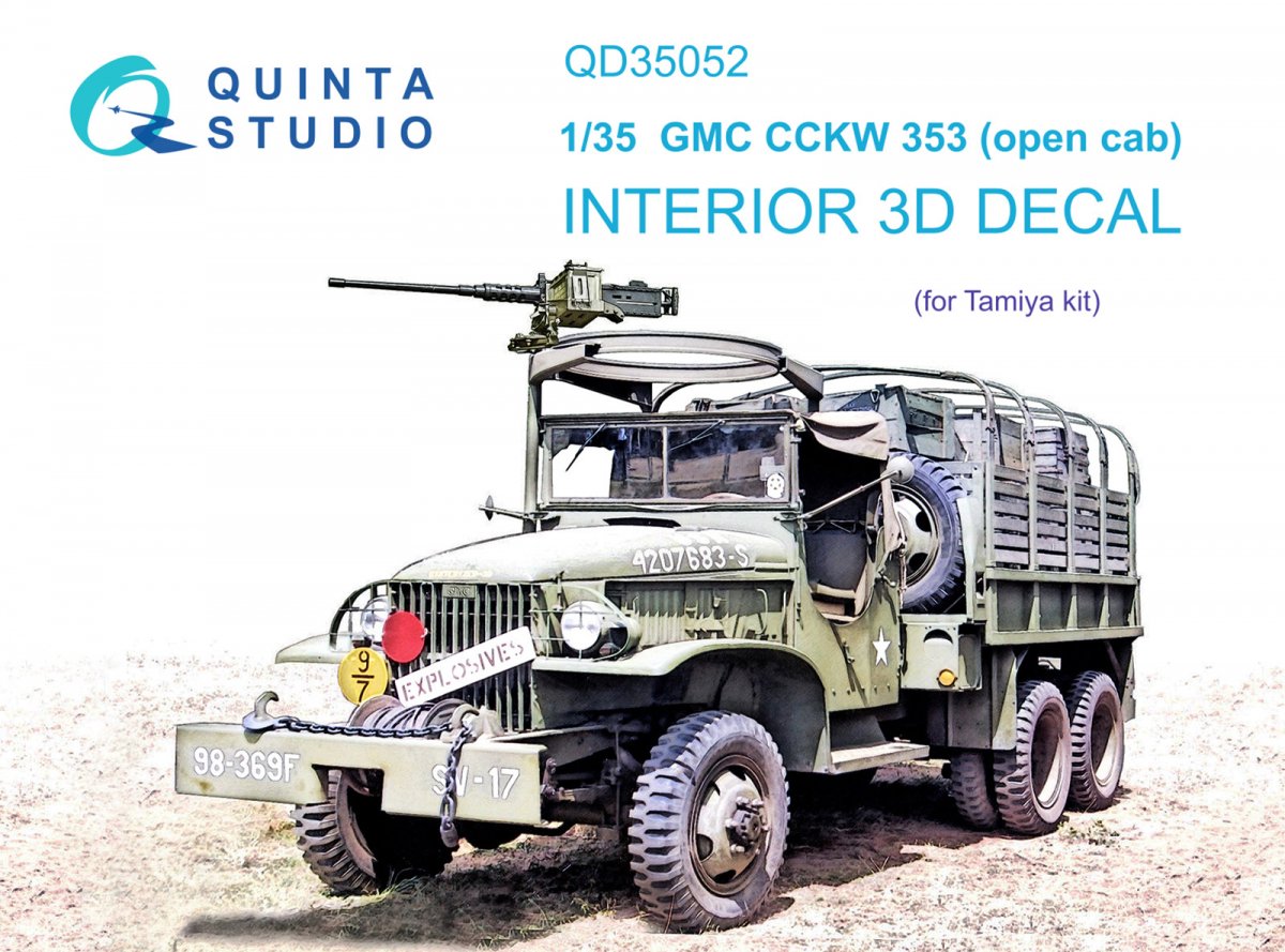 Quinta Studio QD35052 GMC CCKW 353 (open cab) 3D-Printed &amp;amp; colored Interior on decal paper (Tamiya) 1/35