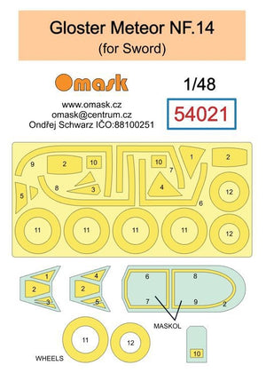 Omask 54021 Gloster Meteor NF.14 mask (for Sword) 1/48