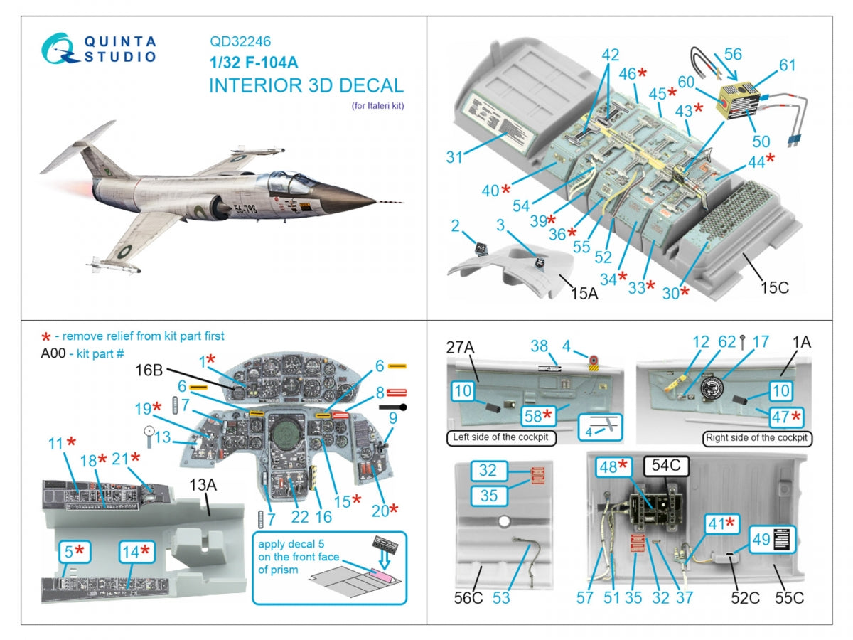Quinta Studio QD32246 F-104A 3D-Printed &amp;amp; colored Interior on decal paper (Italeri) 1/32 – image 7
