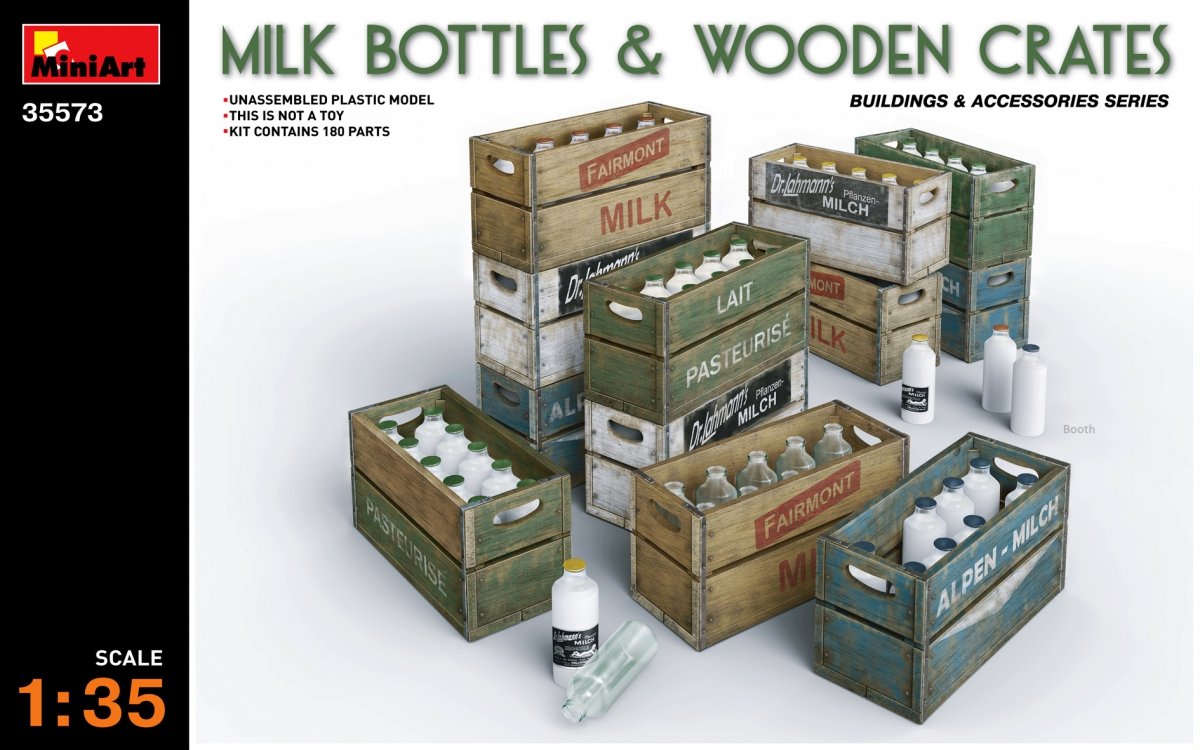 Miniart 35573 MILK BOTTLES &amp; WOODEN CRATES (1/35)